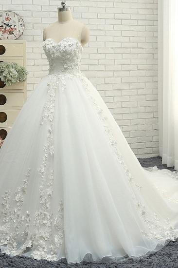 Bradyonlinewholesale Gorgeous Sweatheart White Wedding Dresses With Appliques A line Tulle Ruffles Bridal Gowns Online_3
