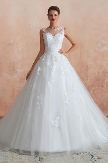 Affordable Sweetheart Sleeveless White Lace Wedding Dress_1
