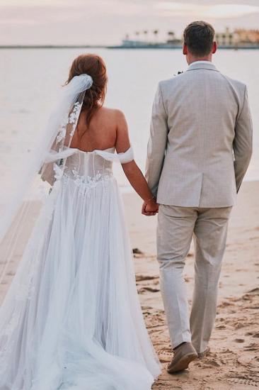 Off-the-Shoulder Strapless Appliques Lace A-Line Wedding Dresses_3