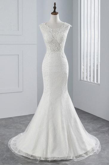 Bradyonlinewholesale Glamorous Jewel Sleeveless Rhinestone White Mermaid Wedding Dresses with Appliques_1