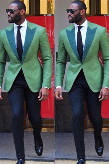 Fashion Green Point Lapel One Button Custom Slim Fit Mens Suit_1