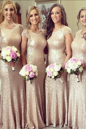 Sexy Sequined Scoop Party Dress Cap Sleeve Sweep Train Beading Bridesmaid Dresses_1