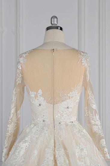 Bradyonlinewholesale Elegant Jewel Long Sleeves Wedding Dress Tulle Appliques Ruffles Bridal Gowns with Beadings Online_6