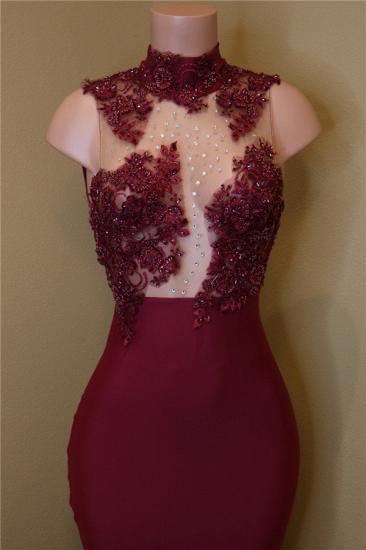 Burgundy Lace Prom Dresses with Roses Bottom | Sexy Sheath Sleeveless Cheap Evening Dress Online_2