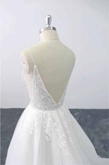 Bradyonlinewholesale Sexy Spaghetti Straps Tulle Lace Wedding Dress V-Neck Ruffles Appliques Bridal Gowns Online_6