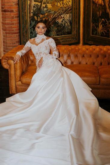 Empire Wedding Dresses A Line Saitn Wedding Dress Lace Sleeves