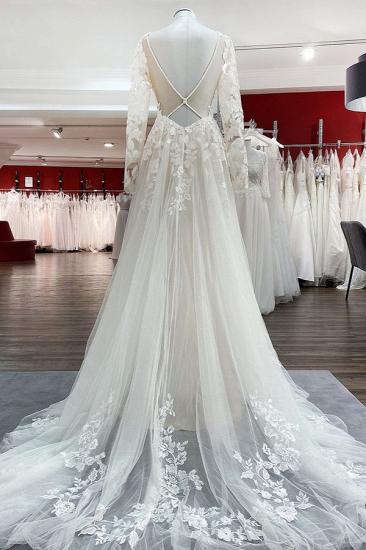 Fashion Long Sleeve Wedding Dress Soft Floral Lace Bridal Dress Floor Length_2