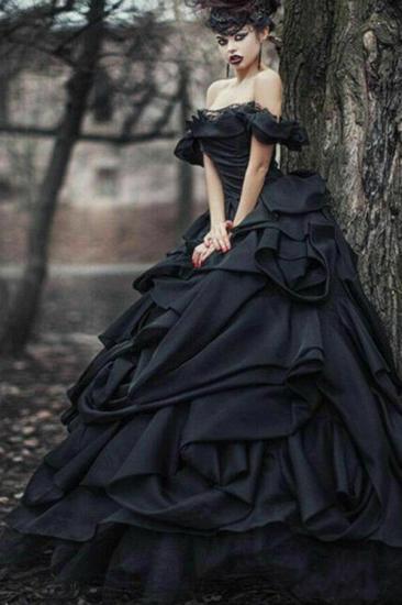Vintage Black princess wedding dresses with Luxury Ruffles_4