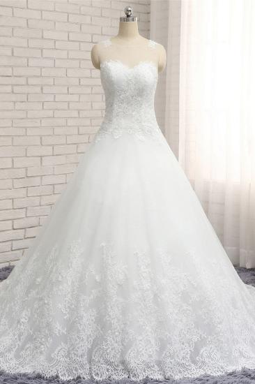 Bradyonlinewholesale Chic White A-line Tulle Wedding Dresses Jewel Sleeveless Ruffle Bridal Gowns With Appliques On Sale_6