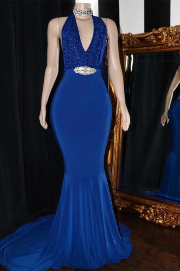V-Neck Blue Sequins Prom Dresses | Elegant Crystal Backless Evening Dress_2