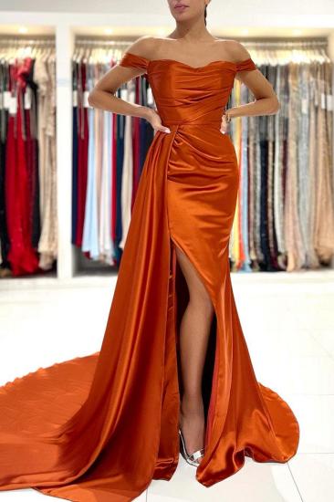 Simple Split Front Off-Shoulder Evening Dress | Orange Prom Dress_3