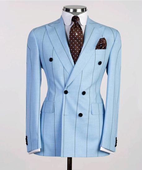 Fashion Blue Striped Slim Point Collar Two-Piece Men's Suit_4