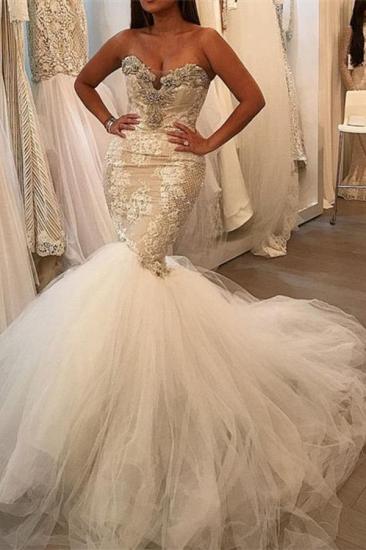 Glamorous Fit and Flare Tulle Wholesale Wedding Dresses | Lace Sweetheart Crystal Bridal Gowns_1