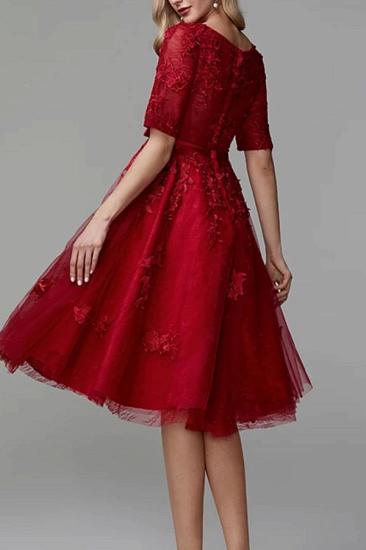 Burgundy Half Sleeves Burgundy Tulle Lace Formal Dress Short Daily Wear Dress_3