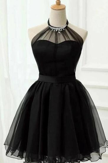 Black Short Homecoming Dress Halter Tulle Prom Dress_1