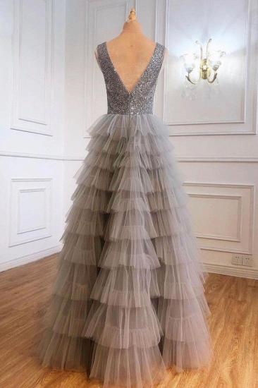 Charming Shinny Sequins V-Neck Tulle Layers Evening Dress Sleeveless_2