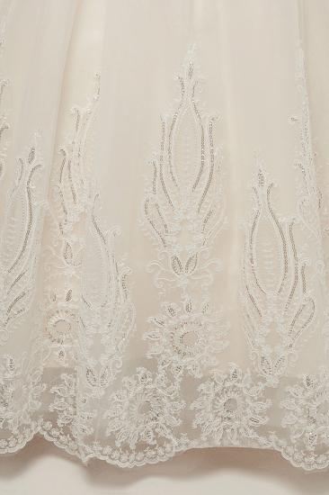 A-line High Neck Short Sleeves Long Lace Appliques Wedding Dresses with Lace-up_11