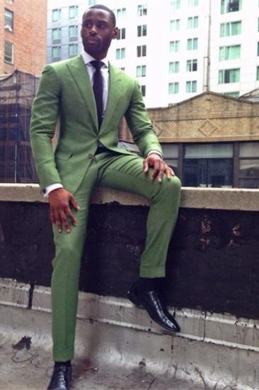 Green Slim Fit Tailored Mens Suit | Point Lapel Two-Piece Prom Dress_2