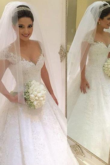 Floor-Length Tulle Sleeveless V-neck Beading Ball Gown Wedding Dresses_1