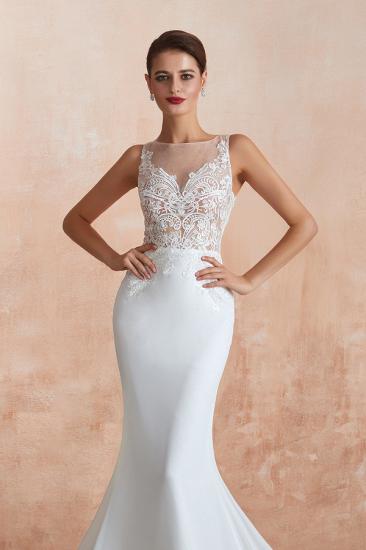 Carol | White Illusion neck Beach Column Wedding Dress with Court Train, Sexy Sleeveless High neck Beach Bridal Gowns_9