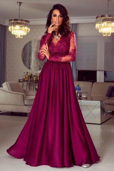 Elegant Navy Lace Satin Evening Maxi Dress Long Sleeves Formal Dress with Side Split