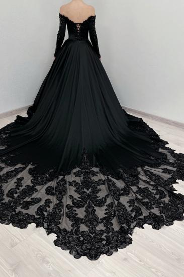 Designer Wedding Dresses A Line Black Wedding Dresses with Sleeves_5