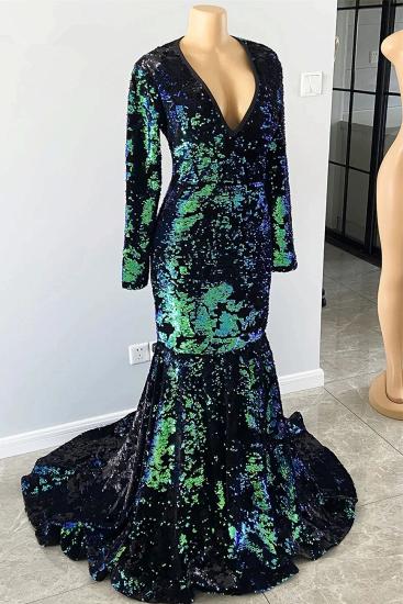 Green long sleeves mermaid prom dress_3