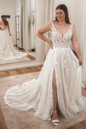 Boho Wedding Dresses V Neck Wedding Dress A Line Lace_1