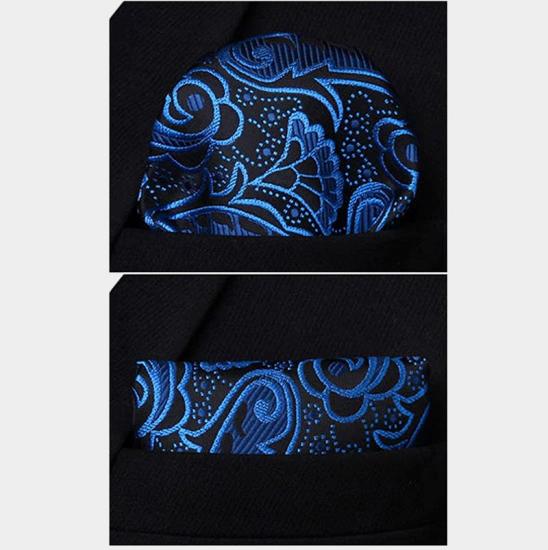 Stylish Silk Royal Blue and Black Mens Tuxedo Paisley Vest Set_4