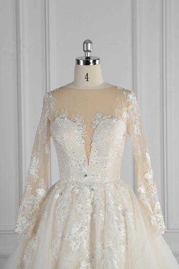 Bradyonlinewholesale Elegant Jewel Long Sleeves Wedding Dress Tulle Appliques Ruffles Bridal Gowns with Beadings Online_4