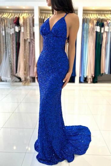 King Blue Evening Dresses Long Glitter | Sparkly Prom Dresses With Spaghetti Straps_1