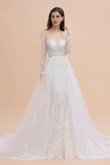Luxury Beaded Lace Mermaid Wedding Dresses Tulle Appliques Bride Dresses with Detachable Train_1