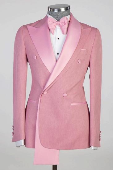 Roy Pink Peaked Lapel Double Breasted Prom Suits_1