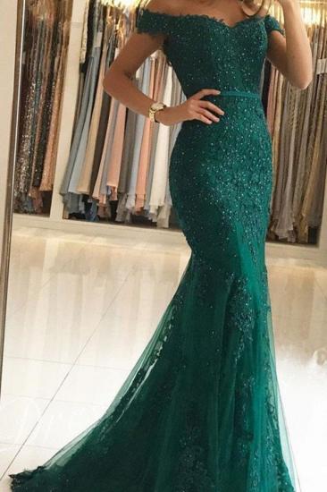 Charming Off Shoulder Mermaid Tulle Lace Evening Prom Dress Party Wear Dress_1