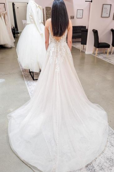 V neck Spaghetti Strapes Tulle Floor-Length Wedding Dress_2
