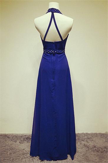 Blue Chiffon Elegant Halter Long Prom Dress A-line Open Back Crystal Evening Dresses with Sash_2