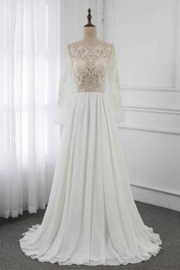Bradyonlinewholesale Affordable Jewel Chiffon Ruffles Wedding Dresses Lace Top Long Sleeves Bridal Gowns Online_1