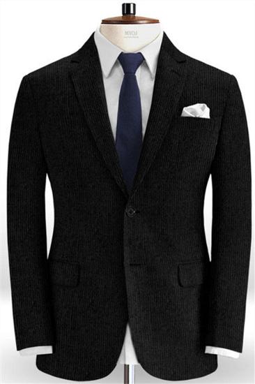 Black Corduroy Business Mens Suit | Custom Striped Tuxedo 2 Piece