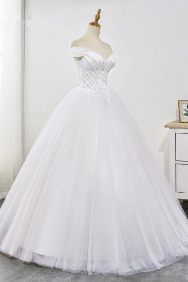 Bradyonlinewholesale Stunning Off-the-Shoulder Ball Gown White Tulle Wedding Dress Sweetheart Sleeveless Beadings Bridal Gowns Online_3