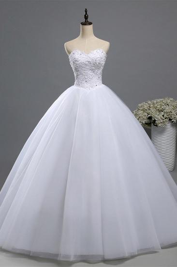 Bradyonlinewholesale Chic Strapless Sweetheart Tulle Lace Wedding Dresses Sleeveless Appliques Bridal Gowns with Beadings_1