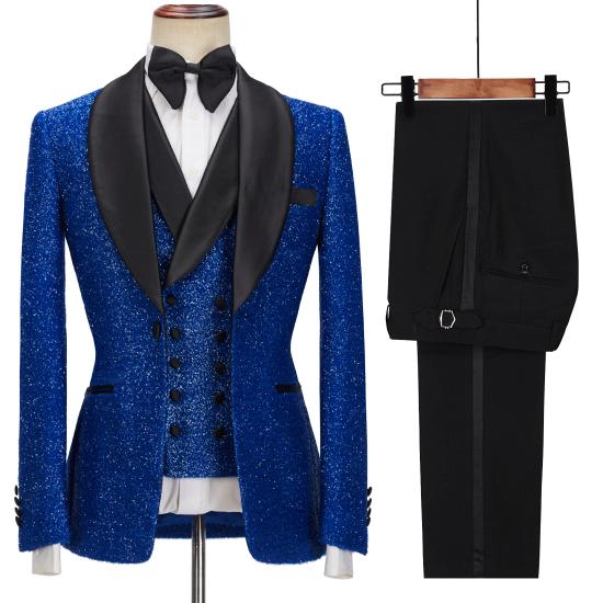 Jacob Royal Blue Sparkle Three Piece One Button Fashion Slim Fit Mens Suit_5