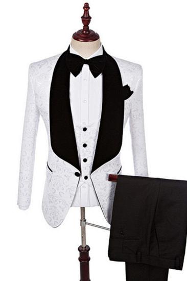 Dillon White Three-Piece Fashion Jacquard Shawl Lapel Wedding Dress Set_1