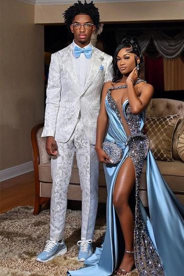 Ulysses White Peaked Lapel Bespoke Jacquard Prom Suits_1