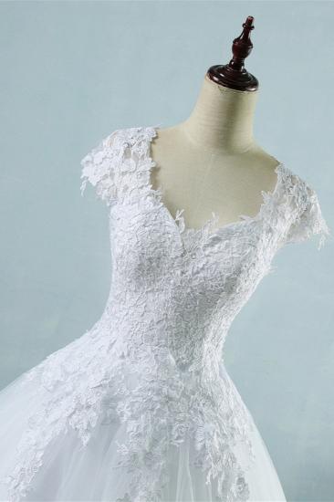 Bradyonlinewholesale Elegant V-Neck Tull Lace White Wedding Dress Short Sleeves Appliques Bridal Gowns Online_3