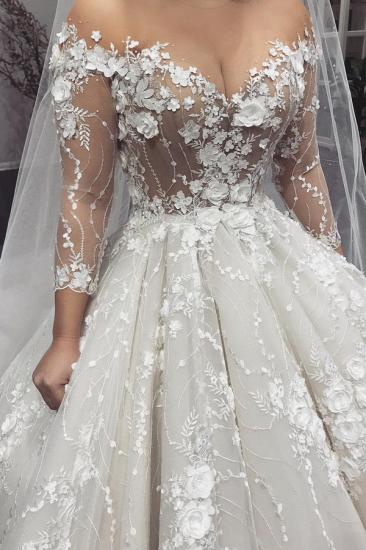 Sexy Crew Neck Long Sleeve Princess Bridal Gowns | Lace Appliques Wedding Dress_2