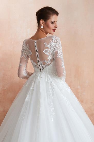 Affordable Lace Jewel White Tulle Wedding Dress with 3/4 Sleeves_9