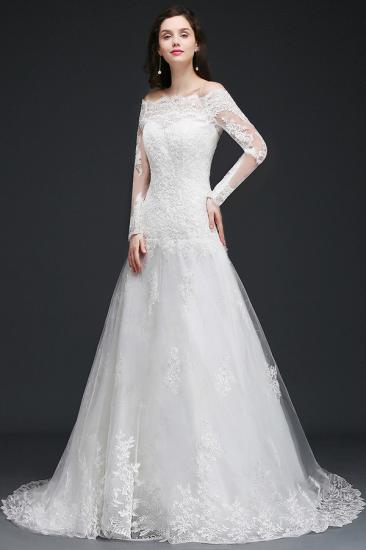 ADELYNN | A-line Sweep-train Ivory Wedding Dress with Lace_3