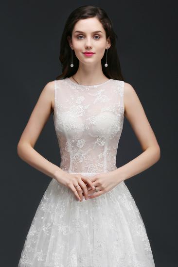 AMINA | A-line Jewel Court Train Lace Simple Wedding Dresses with Buttons_4
