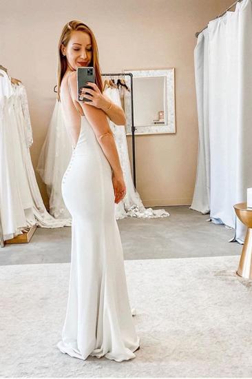 Spaghetti Straps V-neck Sheath Wedding Dresses | Sexy Backless Bridal Gowns_2