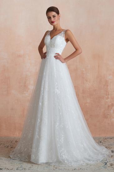 Affordable V-Neck Tulle Lace Long White Wedding Dress_6